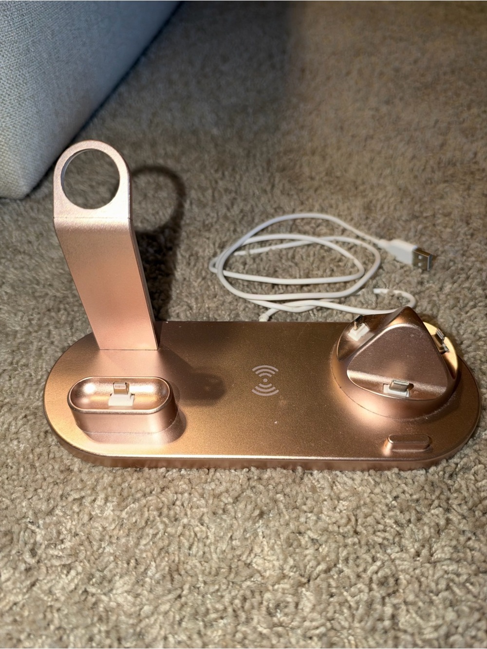 3-in-1 Rose Gold Wireless Charging Stand for Phone, Watch & Earbuds